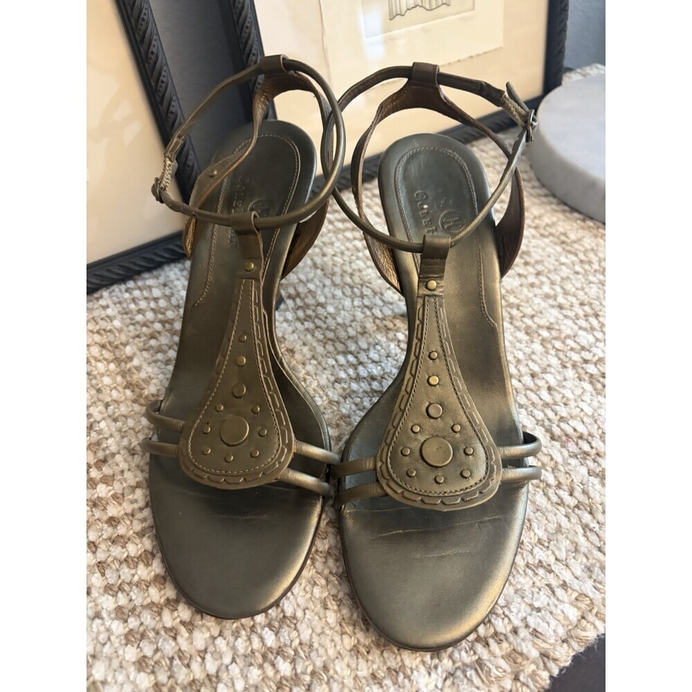 Womens COLE HAAN Green Leather Slides Slingback Heels Sandals Size 7 B